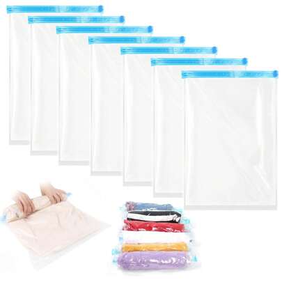 6 Packs Compression Bags For Travel | Vacuum Seal Storage Bags For Luggage & Dirty Clothes | Travel Packing Space Saver Bags For Suitcases & Home Organization Travel Packing Organizer