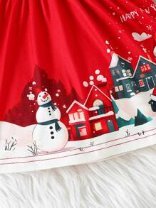 Vestido de Natal para meninas com decote redondo e babados, manga comprida, Papai Noel, estampa de bolinhas - Multicolorido - Ver 8