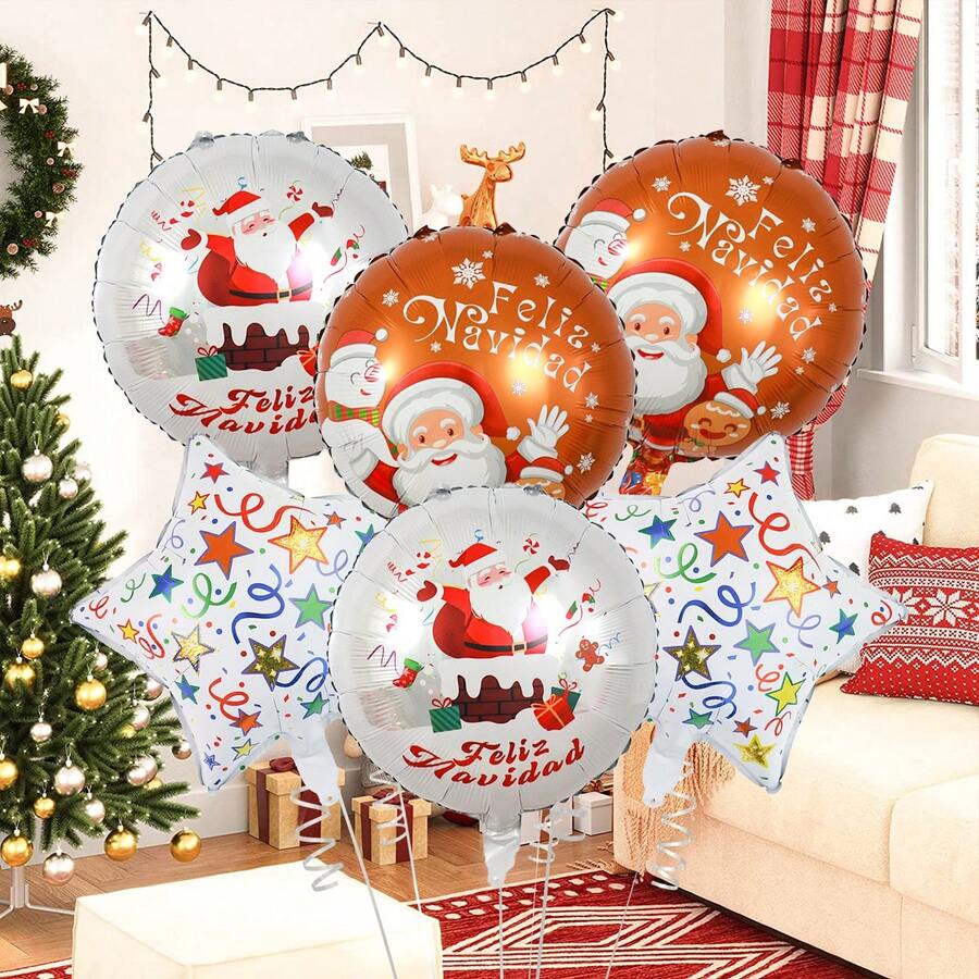 6 个 18 英寸圣诞铝箔气球，圣诞快乐装饰气球，带圣诞老人/雪人图案，适合圣诞派对、主题装饰和节日派对、室内外装饰、万圣节、万圣节装饰 - 彩色 - 查看 1