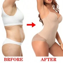 Built In Bra Women Shapewear Bodysuit Tummy Control Body Shaper Underwear Slimming Belly Abdomen Waist Compression Shelf Bra Tank Top - 米色 - 查看 2