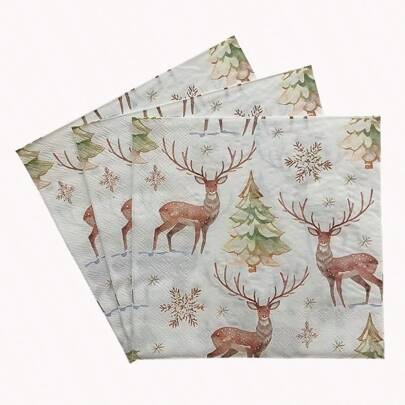 1pc Christmas Printed Napkins Red Christmas Series Square Napkins Party Disposable Paper Placemats Christmas Elk Print, Perfect For Christmas Restaurant Party Home Party Supplies, Happy New Year, Family Dinner Supplies,Christmas