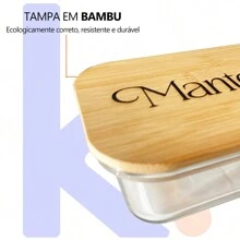 Manteigueira Vidro com Tampa Hermética de Bambu Exclusiva Resistente