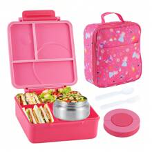 Caja de almuerzo Bento con diseño de dibujos animados y termo para sopa de 8 onzas, contenedores de alimentos a prueba de fugas con 4 compartimentos, de vuelta a la escuela
