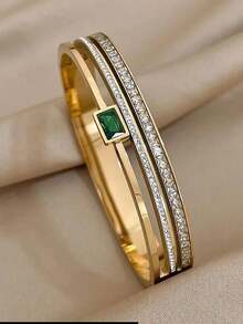 1 chiếc vòng tay thép không gỉ mạ vàng 18K cổ điển, được trang trí bằng đá giả, thích hợp cho phụ nữ đeo hàng ngày và làm quà tặng - vòng đeo tay - Xem 9