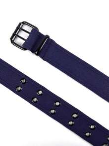 Double Grommet Hole Canvas Belts For Men Women Unisex - 藏蓝色 - 查看 3