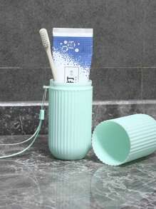 旅行牙刷盒竖条纹便携式漱口杯牙刷杯宿舍洗漱包便携牙刷架（牙膏管手柄绳颜色随机）（塑料制品因成型可能存在一些毛刺，属正常现象） - 彩色 - 查看 13