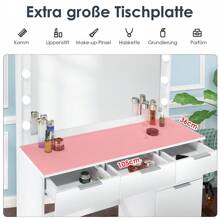OYAJIA OYAJIA Große Schminktisch Weiß mit LED Beleuchtung und Hocker, Kosmetiktisch mit Spiegel, 4 Schubladen, Aufbewahrungsschrank und Hocker, Frisierkommode Frisiertisch Schlafzimmermöbel Vanity Set