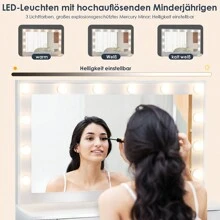 OYAJIA OYAJIA Große Schminktisch Weiß mit LED Beleuchtung und Hocker, Kosmetiktisch mit Spiegel, 4 Schubladen, Aufbewahrungsschrank und Hocker, Frisierkommode Frisiertisch Schlafzimmermöbel Vanity Set