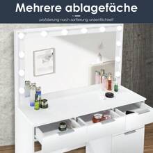 OYAJIA OYAJIA Große Schminktisch Weiß mit LED Beleuchtung und Hocker, Kosmetiktisch mit Spiegel, 4 Schubladen, Aufbewahrungsschrank und Hocker, Frisierkommode Frisiertisch Schlafzimmermöbel Vanity Set