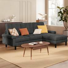 82" L - Shape Sectional  Sofa De Sala Couch With Removable Armrest & Pillow, 3 Seat Futon Sofa Cama With Soft Upholstered, Soft Velvet  For Living Room , Bedroom  Room ,Apartment And Office - 黑色 - 查看 1