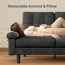 82" L - Shape Sectional  Sofa De Sala Couch With Removable Armrest & Pillow, 3 Seat Futon Sofa Cama With Soft Upholstered, Soft Velvet  For Living Room , Bedroom  Room ,Apartment And Office - 黑色 - 查看 5