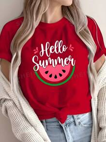 Women's T-Shirt With Watermelon Print - 紅色 - 查看 3