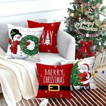 4 件套圣诞主题枕套，圣诞快乐，圣诞驯鹿和雪花装饰靠垫套，适用于圣诞节客厅卧室沙发装饰，不含枕芯，圣诞节 - 款式R - 查看 4