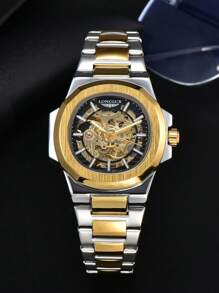 LONGLUX 1 件镂空自动机械男士腕表，不锈钢表带，商务腕表 - 彩色 - 查看 2