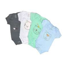 Kit 4 Short Sleeve Baby Bodysuits With Embossed Animals, Girl And Boy