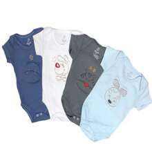 Kit 4 Short Sleeve Baby Bodysuits With Embossed Animals, Girl And Boy