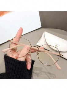 1副女士高档学生圆脸展示镜平面无度数眼镜素框，适用于电脑、阅读、游戏、电视和手机 - 彩色 - 查看 3