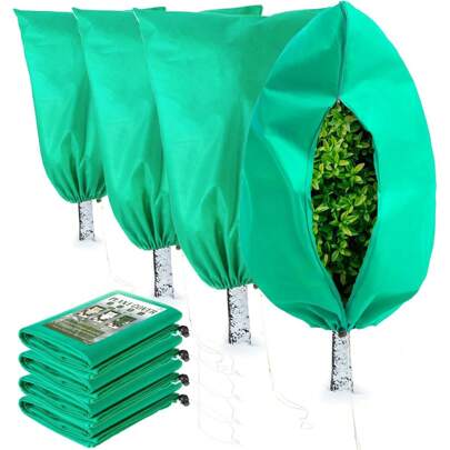 Homimp Plant Covers Freeze Protection, 4 Pack Frost Covers With Zipper Drawstring (31.5" X 47.3") Plant Protection Cover Bags For Outdoor Winter Frost Cold Weather Shrubs Trees Jacket Covers(Green)