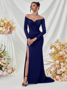 ADYCE Off Shoulder, Sweetheart Neckline, Long Sleeve, Front Slit, Backless Formal Party Evening Gown Dress (Deluxe Version) For Women, Elegant Prom Dress, For Wedding Guest, Graduation, Dinner