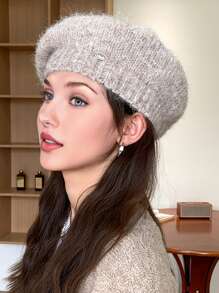 1 Berretto basco di lana soffice per donna, in tinta unita, adatto per l'uso quotidiano in autunno e inverno, lavabile a mano ma non in lavatrice