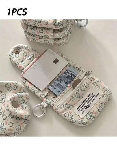 1pc Cute Floral Decor - Kawaii Multi-Layer Storage Bag - Casual Card Holder With Multiple Compartments, Can Be Used As Wallet, Key Chain, Women's Wallet, Mini Wallet, Coin Purse