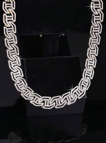 1 件全水钻 H 形设计项链手链套装，闪亮嘻哈风格男女珠宝，适合派对和日常佩戴 - 項鍊 - 查看 4