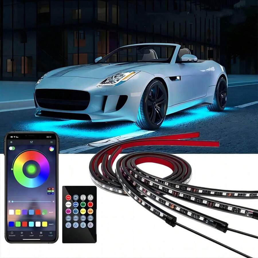 Automotive Low Light Neon Lights, LED Multi-Color Flexible Strips, RGB Remote Control/Application Control, Automotive Chassis Decoration, Atmosphere Lights, Car Bottom Light Strips - 彩色 - 查看 1