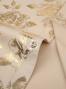 Men's Long Sleeve Shirt With Embroidered Floral Pattern And Gold Foil, Fall - Apricot - View 5