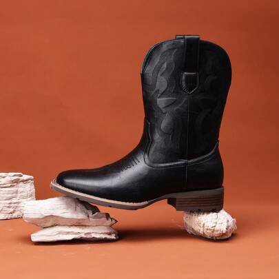 Cowboy Boots For Men - Brown Western Boot Men's Cowboy Boots With Square Toe | Cowboy Western Boot | Pull-On Boots| Old West Style Embroidered Size 13