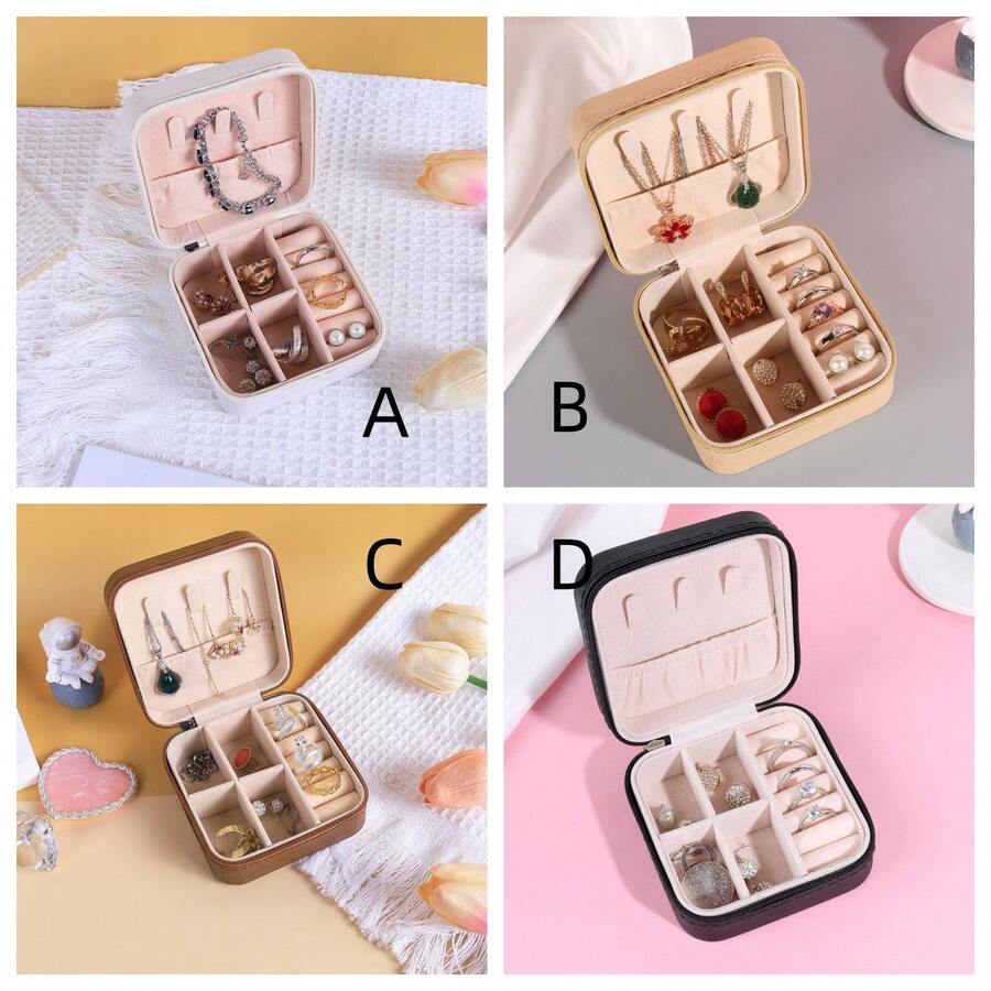 1 个便携式珠宝盒：迷你精致黄金珠宝收纳盒，适用于项链、耳环、耳钉、发夹、情人节礼物 - 白色 - 查看 1
