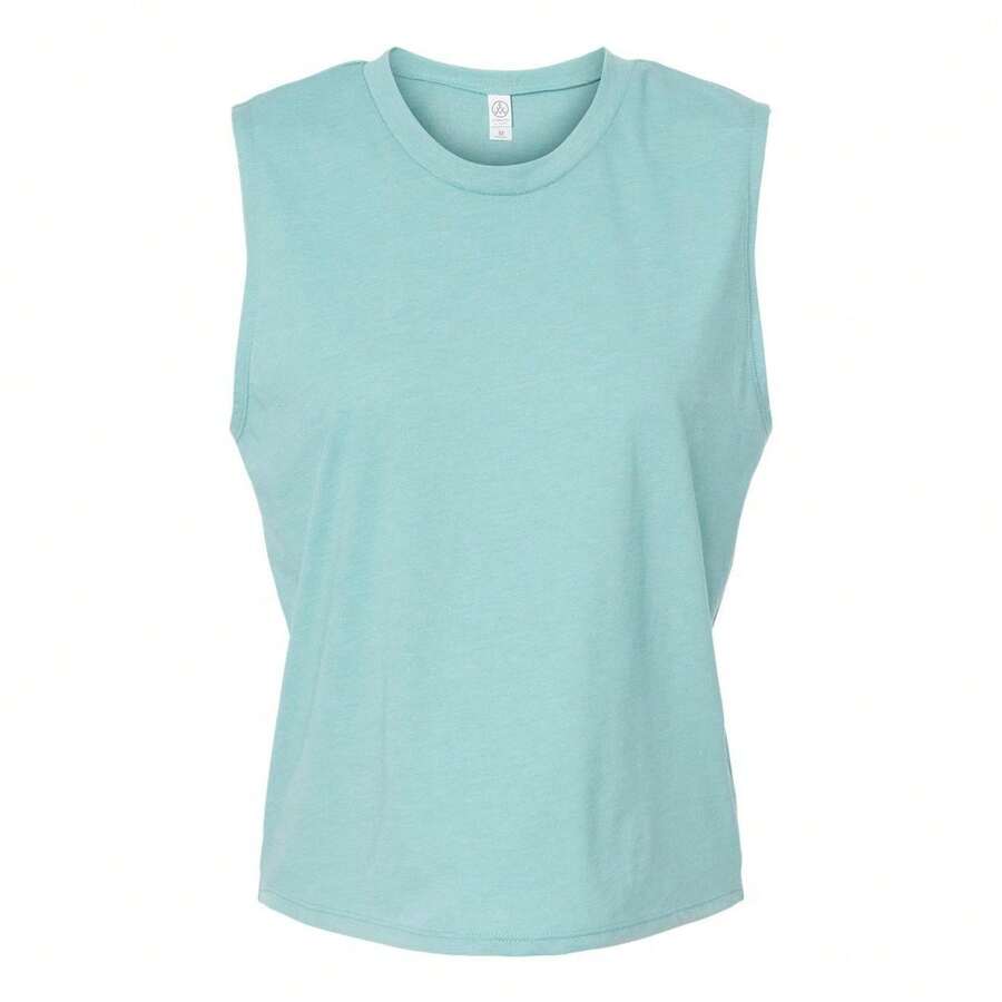 Women�'s Cotton Jersey CVC Go-To Crop Muscle Tank (Heather Aqua) - Màu xanh bạc hà - Xem 1