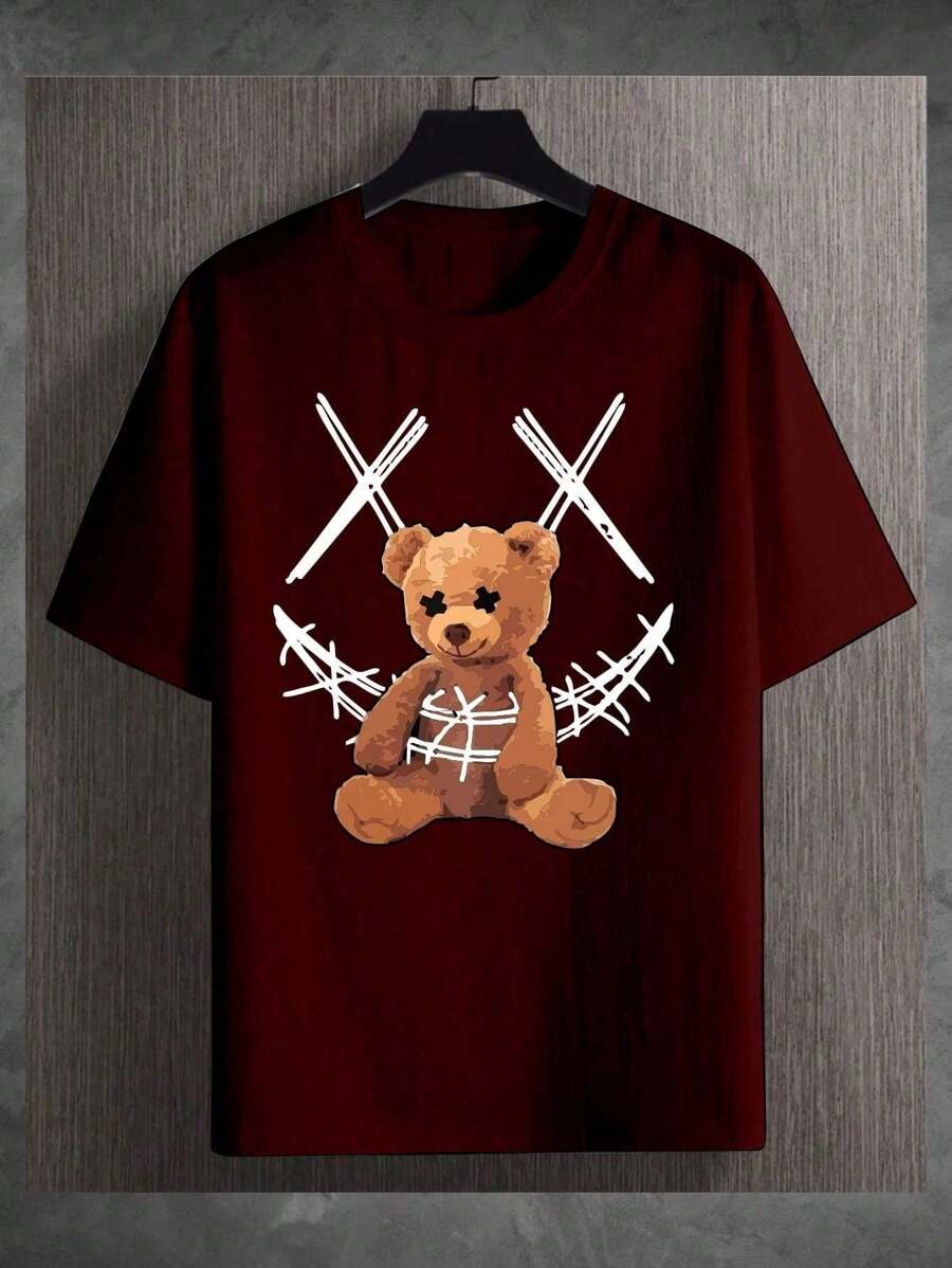 T-Shirt Smiling Bear 100% Cotton SILPJ1 - 酒紅色 - 查看 1