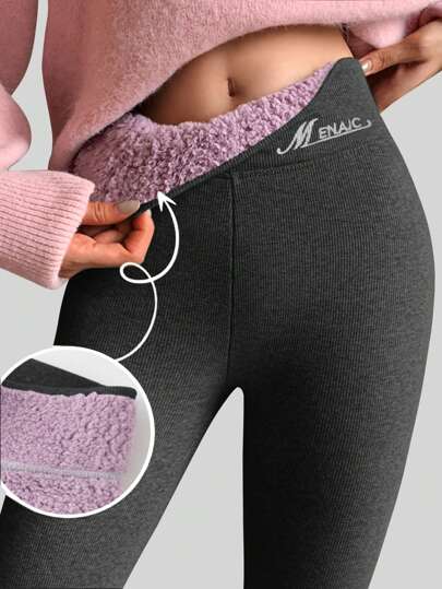 1 st 400g tjocka fluffiga molnfleeceleggings för kvinnor, hög midja, varma för vintern