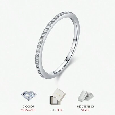 MODIAN 925 Sterling Silver Simple Eternity Moissanite Ring Sparkling Simple Thin Wedding Band Rings For Women Fine Jewelry