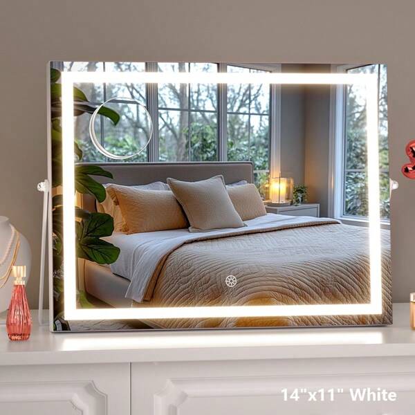 Hasipu LED Makeup Mirror 24.2"X19.7" With 3-Color Dimmable And Smart Touch, Ideal For Bedroom, Living Room, Dressing Room, Barber Shop, Hotel, Lovely Christmas Gift Home Bathroom Decor Summer Makeup Organizer Bathroom Accessories Back To School