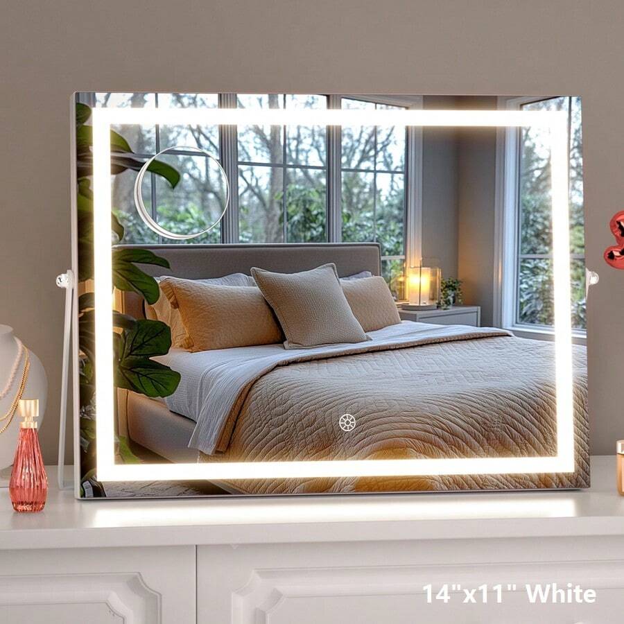 Hasipu LED Makeup Mirror 24.2"X19.7" With 3-Color Dimmable And Smart Touch, Ideal For Bedroom, Living Room, Dressing Room, Barber Shop, Hotel, Lovely Christmas Gift Home Bathroom Decor Summer Makeup Organizer Bathroom Accessories Back To School - US A Type Plug(110-127V) - View 1