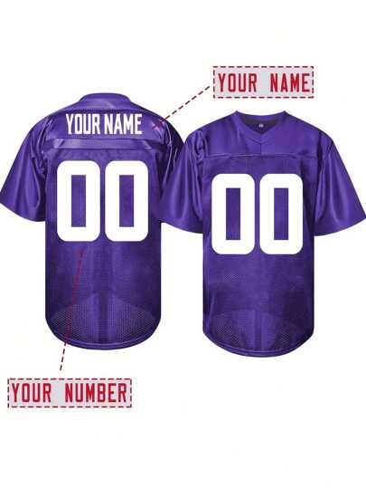 Customized Name And Number Boyfriend Style Men's Embroidered American Football Jersey Minnesota Purple V-Neck Personalized Short Sleeved Shirt Party Game Training Competition Sports Top DIY S-XXL,Stylish,Fashion,Hipster,Casual,Minimal Chic,Personalized,Customized,Custom,Unique,Guy Costumes,Capsule Wardrobe,Men Basic/Street Style,Ideal Gifts For Him,Boyfriend,Family,Friends,For Birthdays,For Vacation/Holiday,For School/Competition,For Sports/Climbing
