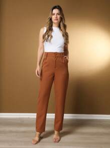 Women's Pants/Tailored Pants/Basic Pants/Elegant Pants/Skinny Pants/Blogger Pants/Fashion Pants - 咖啡棕 - 查看 1