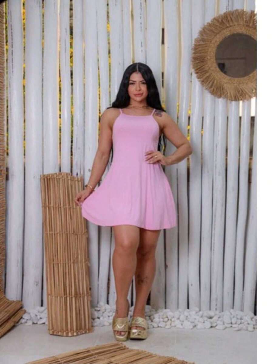 Women's Short Thin Strap Dress With Pocket Fashion Blogger - 淺粉色 - 查看 1