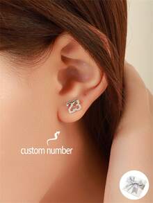 1 Cặp Hoa tai số tối giản tùy chỉnh, Hoa tai số cá nhân hóa, Hoa tai số kỷ niệm hàng ngày, Quà tặng phụ kiện phong cách đơn giản cho phụ nữ, Quà tặng sinh nhật, Quà tặng ngày lễ tình nhân, Quà tặng Giáng sinh - Bạc - Xem 1