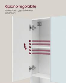 VASAGLE Armadietto Bagno con Ante a Specchio, Mobiletto Pensile Bagno, Mobile Specchiera da Parete, Scomparto Aperto, Ripiani Regolabili, 16,5 x 90 x 75 cm, Bianco Nuvola
