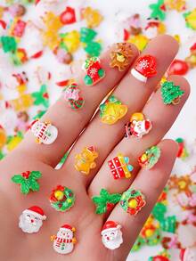 30 件随机圣诞系列卡通圣诞老人、雪人、驯鹿、圣诞树、花环美甲装饰 DIY - 彩色 - 查看 7