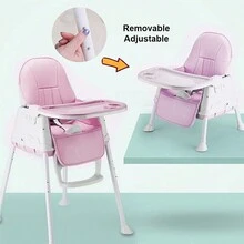 Adjustable 3-In-1 Baby Highchair Infant High Feeding Seat Toddler Table Chair UK - Pink - View 4