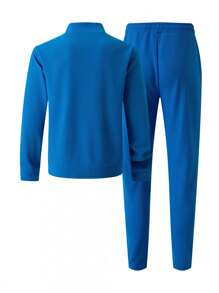2pcs/Set: 1pc Baseball Collar Solid Color Long Sleeve Cardigan Jacket + 1pc Long Pants