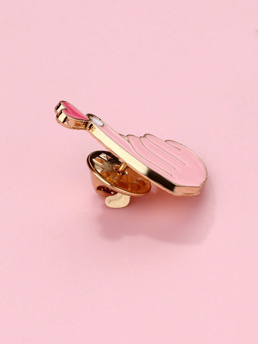 1pc Girl Heart Shaped Zinc Alloy Pink And Gold Enamel Charm Brooch Pin