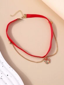 1 chiếc vòng cổ choker hình vòng hoa Giáng sinh, trang phục thời trang hàng ngày dành cho phụ nữ - Đỏ - Xem 5