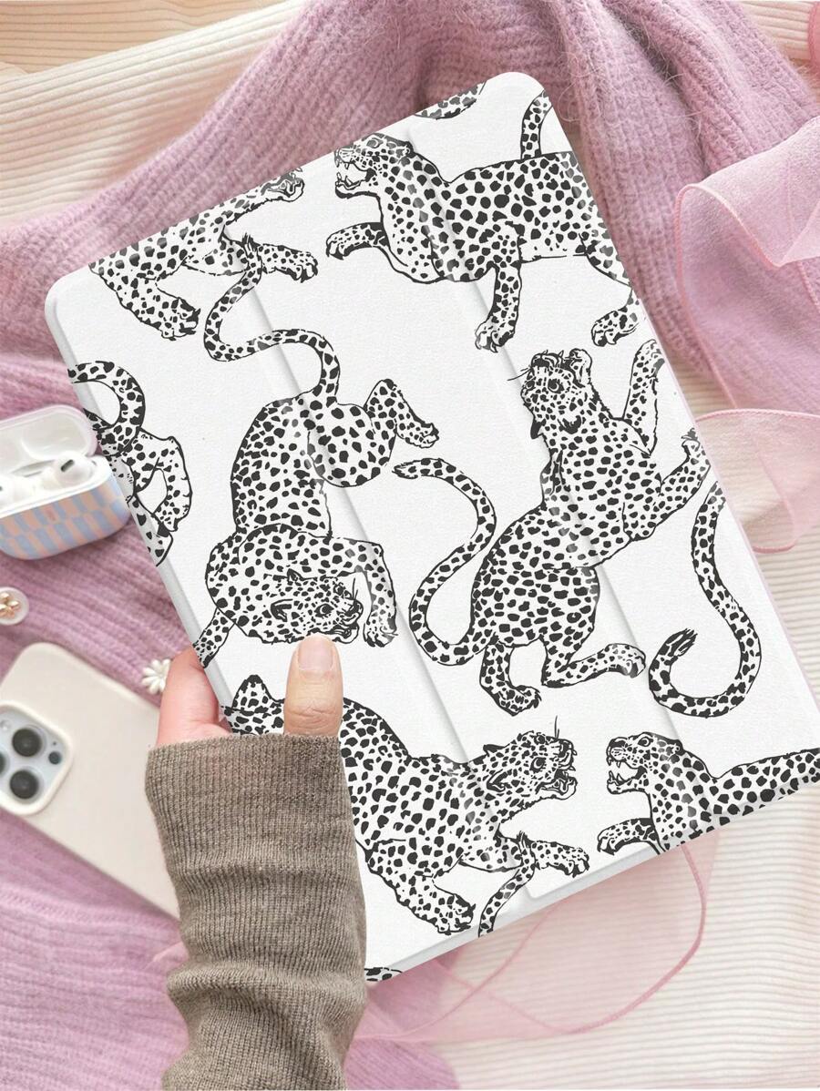 Apple Leopard 保护套兼容 iPad 10.2 英寸 2021/2020 iPad 第 9/8 代，兼容三星 Galaxy Tab A8 10.5 英寸 2022，TabCover，带笔架，支持自动睡眠/唤醒盖