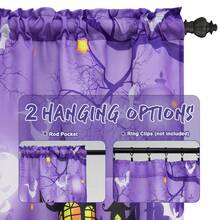 Cenefa para ventanas de Halloween, cortinas de cenefa morada para la cocina, cenefa de cocina con castillo de Halloween, cenefa para ventana con bolsillo para vara para decoración de Halloween - Morado - Ver 4