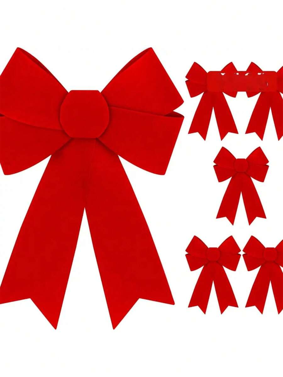 6pcs/10pcs Bow Christmas Tree Decoration Set - Includes Hanging Ornaments With Twist Ties, Suitable For Home And Party Decor - Red - View 1