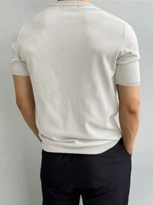 Men's Solid Color Short Sleeve Pullover Knit Top, Casual Style Spring/Summer - White - View 5